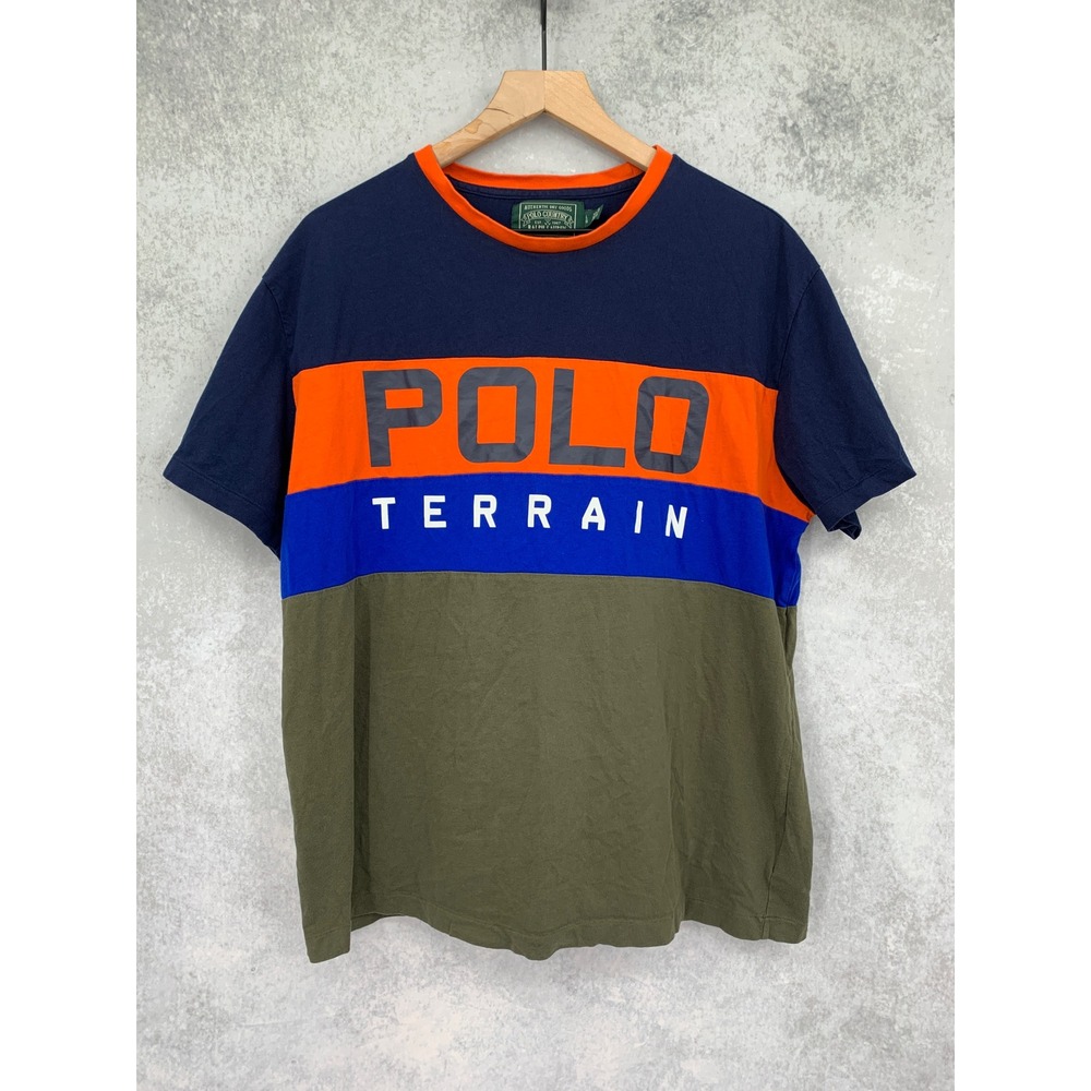 Polo Country Ralph Lauren Shirt Mens Large Terrain Orange Green Color Block